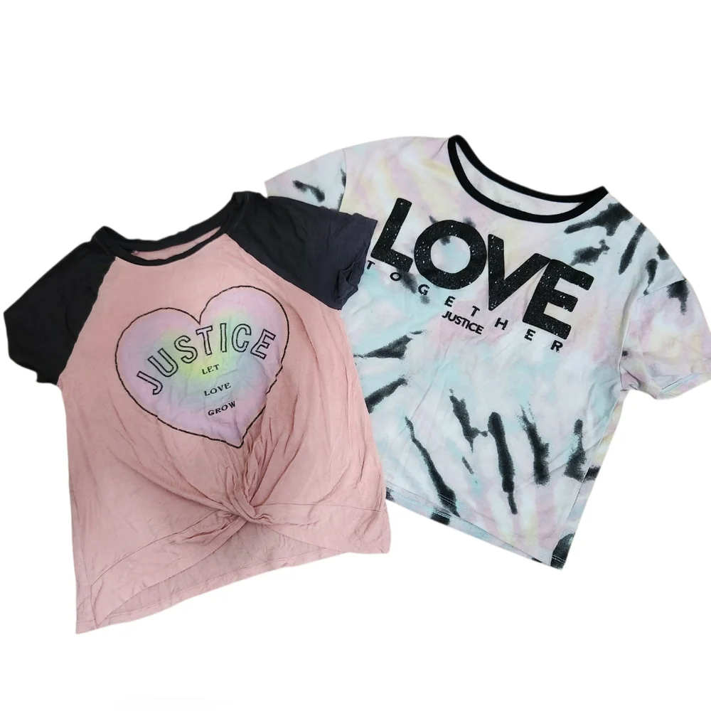 Bundle 2 Justice Short Sleeve Tees with Graphic Designs Size M (10)